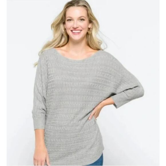 NWT Market & Spruce Reviera Cable Knit Dolman Gray Pullover - Size M - Picture 1 of 9